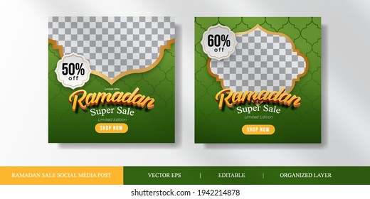 Ramadan Kareem Sale social media post template. square flyer and banner. Blue background. editable vector illustration and organized layer.