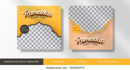 Ramadan Kareem Sale social media post template. square flyer and banner. Blue background. editable vector illustration and organized layer.