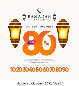 Ramadan Kareem Sale Special Offer up to 80% off Limited Time Only Vector Template Design Illustration