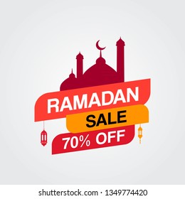 Ramadan kareem sale vector design with mosque. Muslim celebration. Modern concept design.