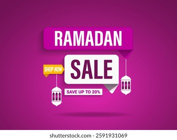 Ramadan Kareem Sale web banner victor design template.  Eid Exclusive Discount, Flash sale , Mega sale  offer with Realistic Ribbon. A template for Eid sale greetings.