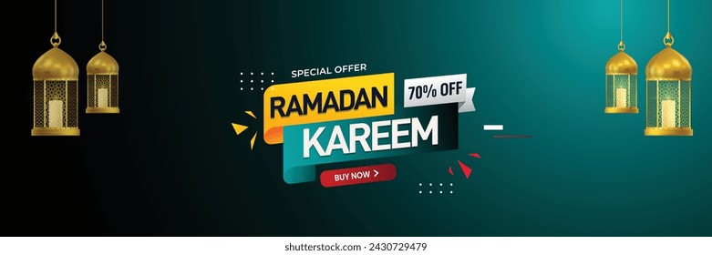 Ramadan Kareem Verkaufsbanner Design-Vorlage. Ramadan Rabatt Angebot Template Design. Eid Festival Rabatt Banner, Poster, Grußkarte etc.