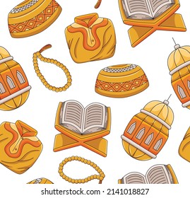 Ramadan Kareem Seamless Pattern in Flat Design Style