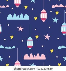 Ramadan Kareem seamless pattern, minimalist style, pastel color