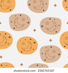 Ramadan kareem seamless pattern with moon and stars. Vector illustration