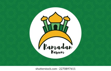 Ramadan Kareem. Seamless pattern octagonal star line icon on green background. Ramadan background. Poster, banner, card, background. Eps 10.