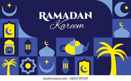 Ramadan Kareem seamless pattern in scandinavian style postcard flat geometric islamic ornament