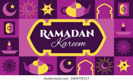 Ramadan Kareem seamless pattern in scandinavian style postcard flat geometric islamic ornament