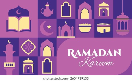 Ramadan Kareem seamless pattern in scandinavian style postcard flat geometric islamic ornament