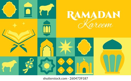 Ramadan Kareem seamless pattern in scandinavian style postcard flat geometric islamic ornament