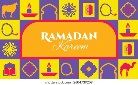 Ramadan Kareem seamless pattern in scandinavian style postcard flat geometric islamic ornament