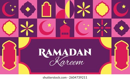 Ramadan Kareem seamless pattern in scandinavian style postcard flat geometric islamic ornament