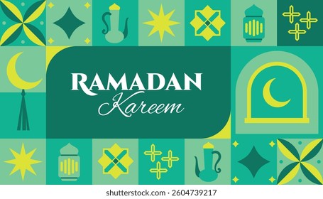 Ramadan Kareem seamless pattern in scandinavian style postcard flat geometric islamic ornament