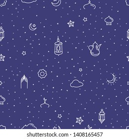Ramadan Kareem seamless pattern. Violet wallpaper