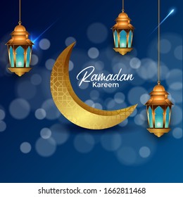 Ramadan kareem season background with hanging lamps.vector