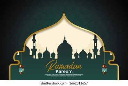 Ramadan kareem season background with hanging lamps.vector