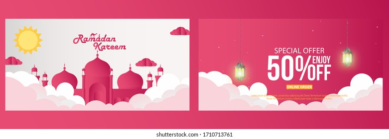 Ramadan Kareem set of banner or posters or invitations design. Vector illustration. Place for text.