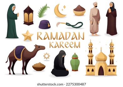 Ramadan Kareem set in flat design. Vector illustration