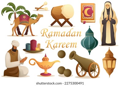 Ramadan Kareem set in flat design. Vector illustration