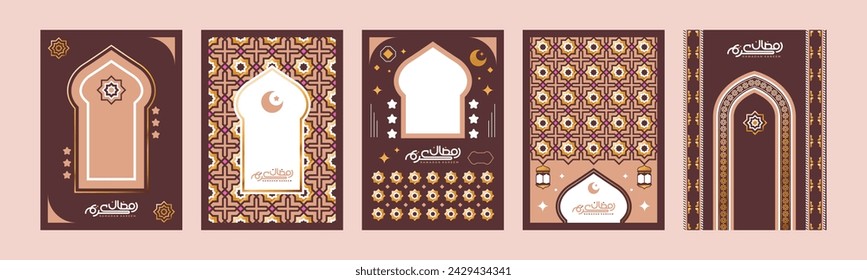 Ramadan Kareem. Set of islamic greeting card template with Ramadan for wallpaper design. Poster, media banner. Collection of vector illustrations. Arabic text translation Ramadan Kareem.