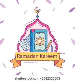 Ramadan Kareem. Set of Islamic Ramadan greeting card templates with golden crescent moon, stars and mosque.