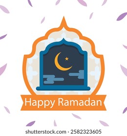 Ramadan Kareem. Set of Islamic Ramadan greeting card templates with golden crescent moon, stars and mosque.