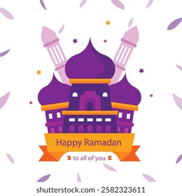 Ramadan Kareem. Set of Islamic Ramadan greeting card templates with golden crescent moon, stars and mosque.