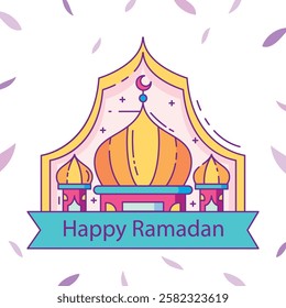 Ramadan Kareem. Set of Islamic Ramadan greeting card templates with golden crescent moon, stars and mosque.