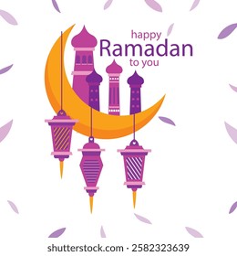 Ramadan Kareem. Set of Islamic Ramadan greeting card templates with golden crescent moon, stars and mosque.