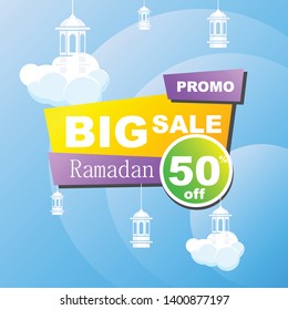Ramadan Kareem set poster sale and label price tag design with colorfull gradient color 