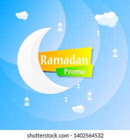 Ramadan Kareem set poster sale and label price tag design with colorfull gradient color 