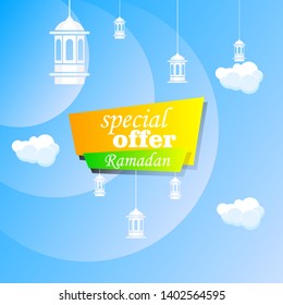 Ramadan Kareem set poster sale and label price tag design with colorfull gradient color 