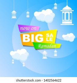 Ramadan Kareem set poster sale and label price tag design with colorfull gradient color 