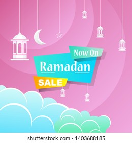 Ramadan Kareem set poster sale and label price tag design with colorfull gradient color 