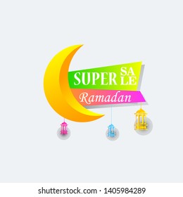 Ramadan Kareem set poster sale and label price tag design with colorfull gradient color 