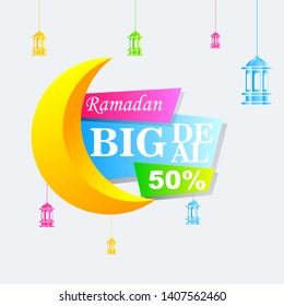 Ramadan Kareem set poster sale and label price tag design with colorfull gradient color 