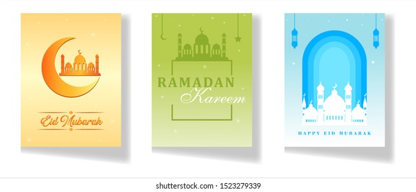 Ramadan Kareem set of posters or invitations design. Ramadan Kareem background template. Vector illustration.