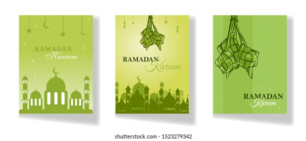 Ramadan Kareem set of posters or invitations design. Ramadan Kareem background template. Vector illustration.
