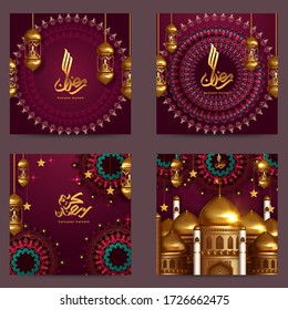 Ramadan Kareem conjunto de afiches o invitaciones de diseño. Ilustración del vector