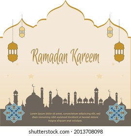 Ramadan Kareem set of posters or invitations design with  islamic lanterns, stars and moon on gold . Vector illustration. 