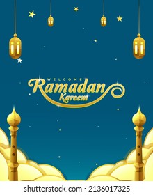 Ramadan Kareem set of posters or invitations design with attractive colors
