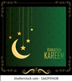 Ramadan Kareem Sign with moon and stars. Vector illustration