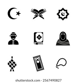 Ramadan Kareem silhouette icon set vector design