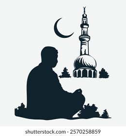 Ramadan Kareem Silhouette, Islamic black vector, Man Praying, Blessing, Ramadan Prayer, Ramadan Kareem prayer Vector