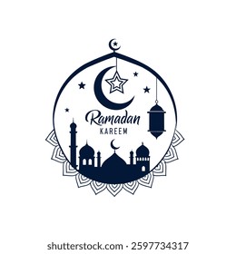 ramadan kareem silhouette logo vector line art logo design
