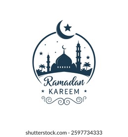 ramadan kareem silhouette logo vector line art logo design