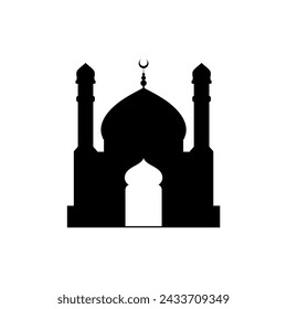 Ramadan Kareem silhouette of mosque. Silhouette mosque flat design vector illustration isolated on white background. Islamic mosque buildings, Banner design, and Ramadhan background.