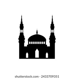 Ramadan Kareem silhouette of mosque. Silhouette mosque flat design vector illustration isolated on white background. Islamic mosque buildings, Banner design, and Ramadhan background.