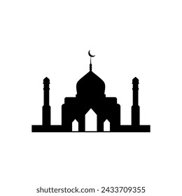 Ramadan Kareem silhouette of mosque. Silhouette mosque flat design vector illustration isolated on white background. Islamic mosque buildings, Banner design, and Ramadhan background.