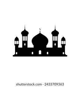 Ramadan Kareem silhouette of mosque. Silhouette mosque flat design vector illustration isolated on white background. Islamic mosque buildings, Banner design, and Ramadhan background.